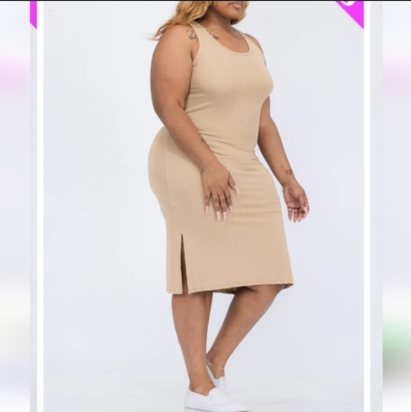 NWT Capella Elegant Tan Ribbed Midi Dress ~curvy/plus Size - Picture 6 of 6
